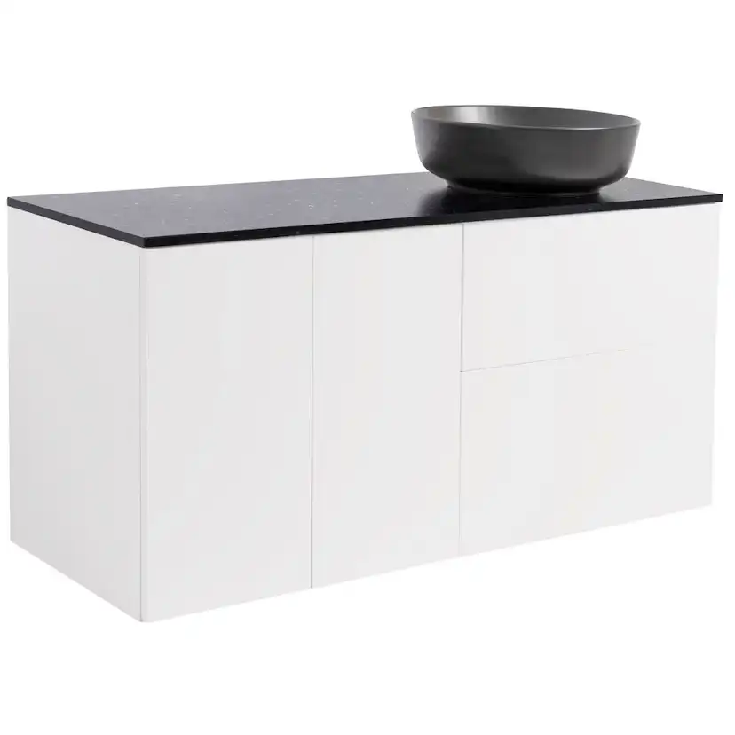 Tvättställsskåp Alterna Isella Tvättkorg med Bänkskiva Kvartskomposit och Runt Tvättställ