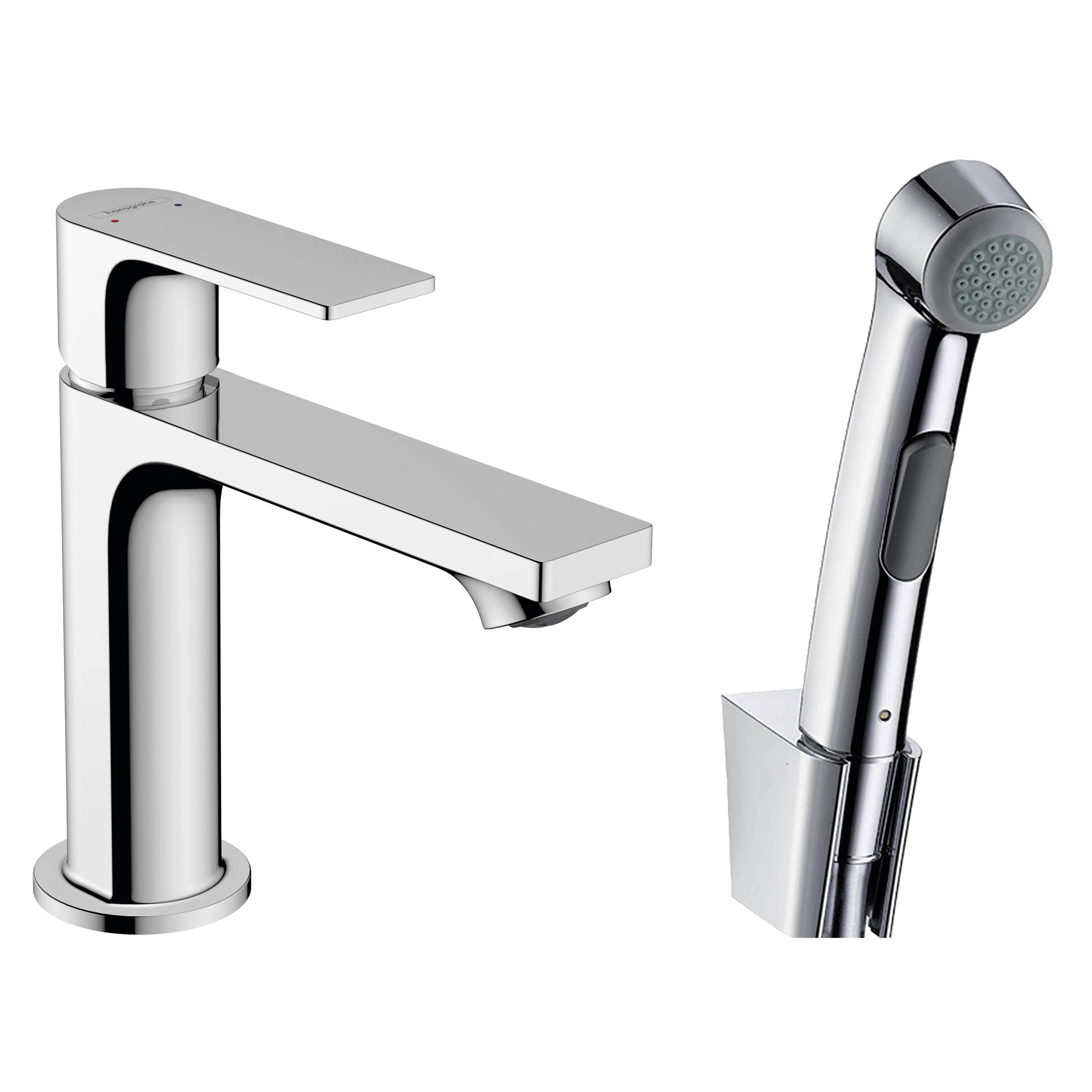 Tvättställsblandare Rebris E 1-grepps 110 med Handdusch och Duschslang 160 cm utan Bottenventil