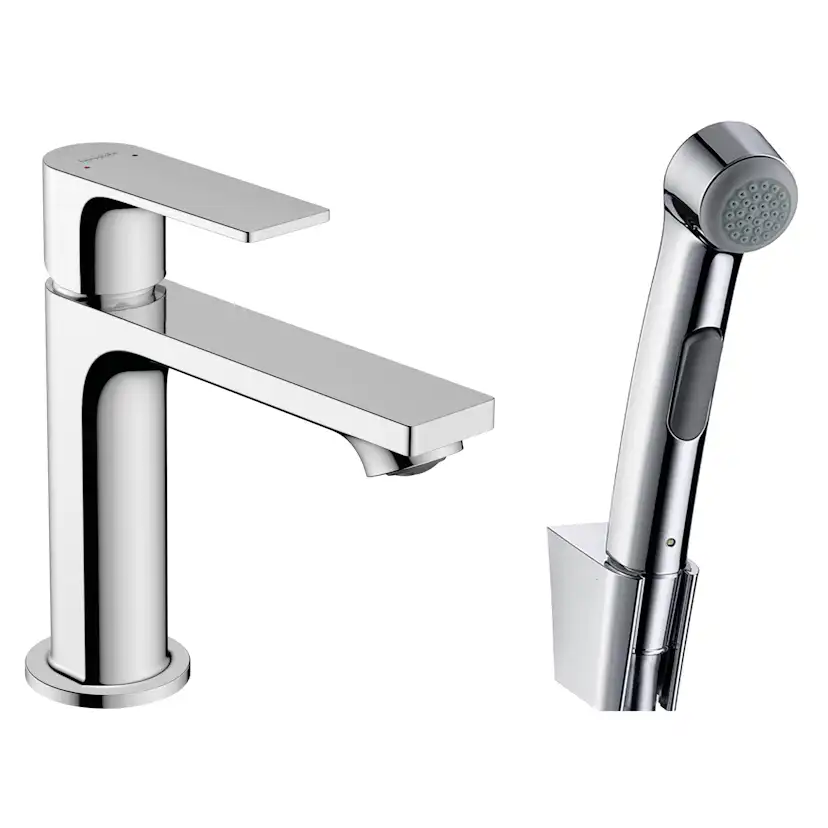 Tvättställsblandare Rebris E 1-grepps 110 med Handdusch och Duschslang 160 cm utan Bottenventil