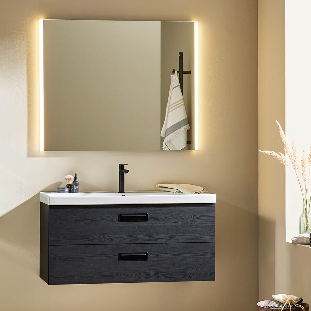 Tvättställsskåp Noro Relounge Svart Trästruktur Med Tvättställ