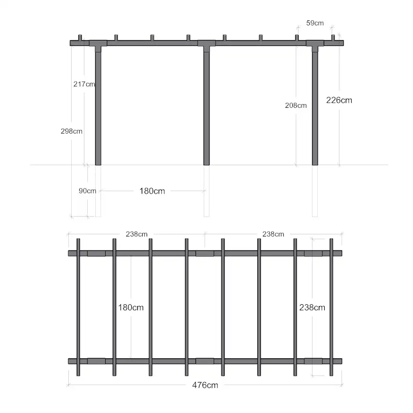 Pergola PLUS Cubic Dubbel 2 Moduler Svart för Altan