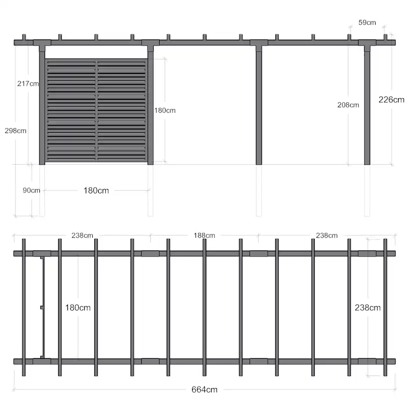 Pergola PLUS Cubic Dubbel 3 Moduler inkl. Tokyo Staket