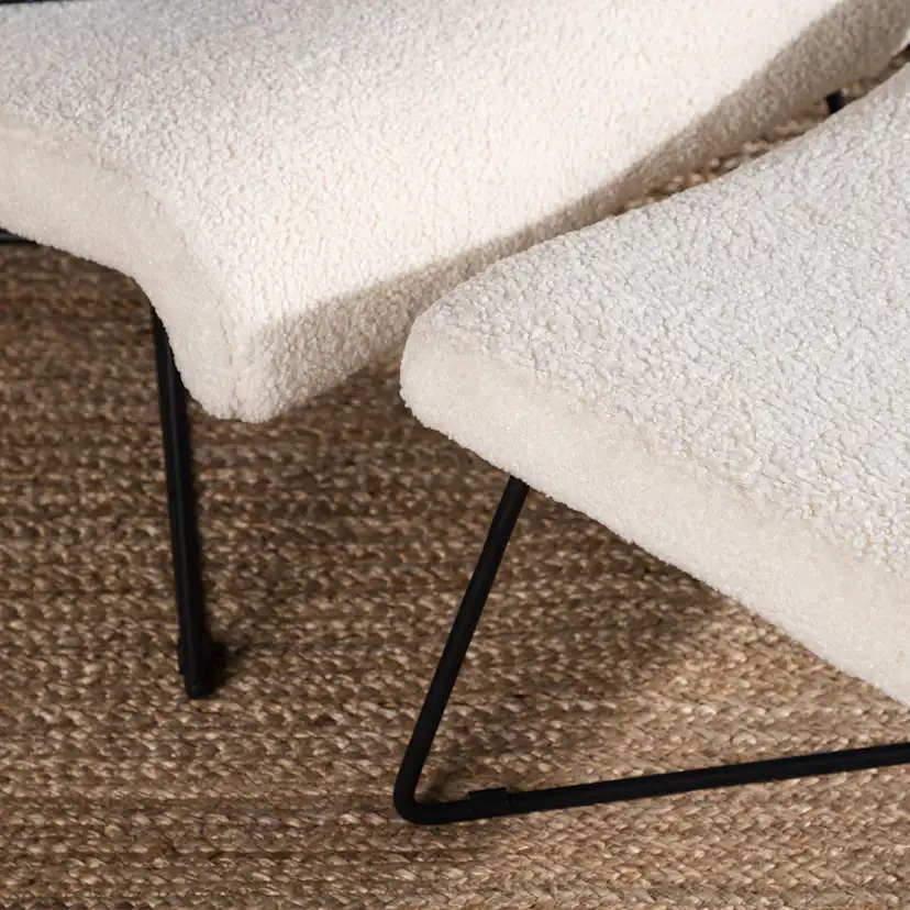 Fåtölj Venture Home Laconia Boucletyg Vit med Fotpall