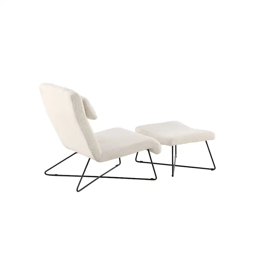 Fåtölj Venture Home Laconia Boucletyg Vit med Fotpall