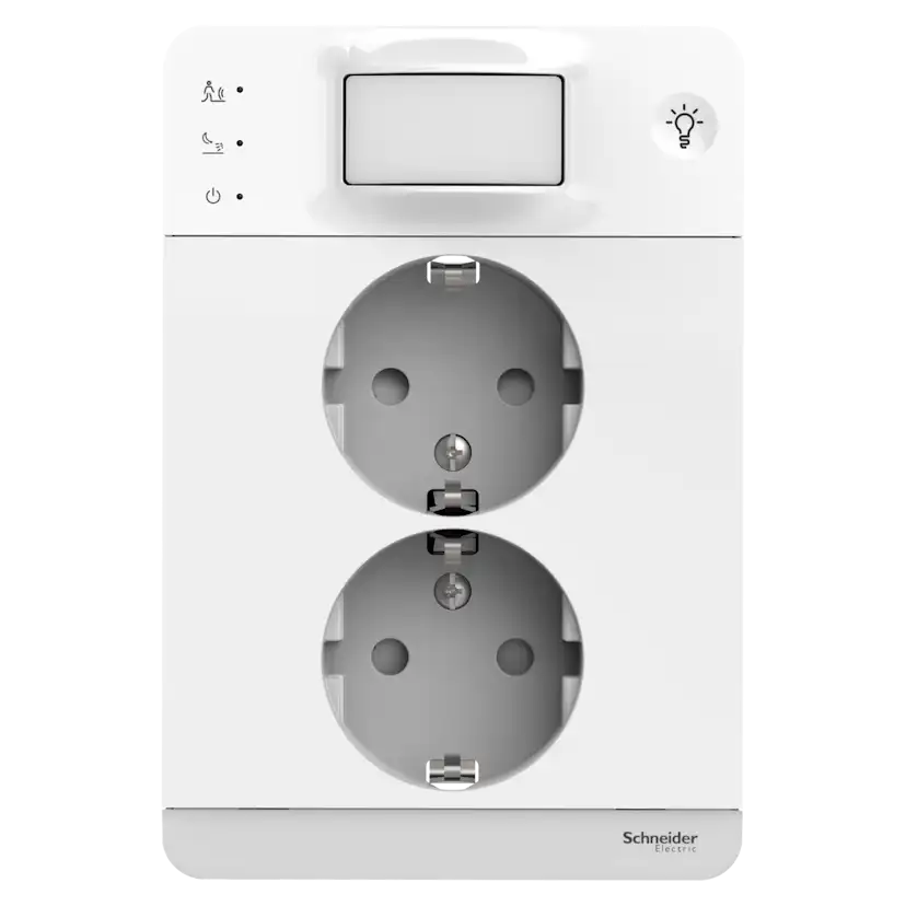 Vägguttag Schneider Electric Exxact Infälld 2-vägs Rörelsedetektor Orienteringsljus 16A IP21 Snabbanslutning Vit