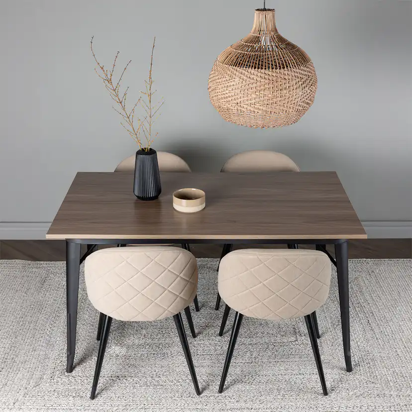 Matgrupp Venture Home Tempe Matbord 140 cm & 4 Velvet Stolar i Sammet