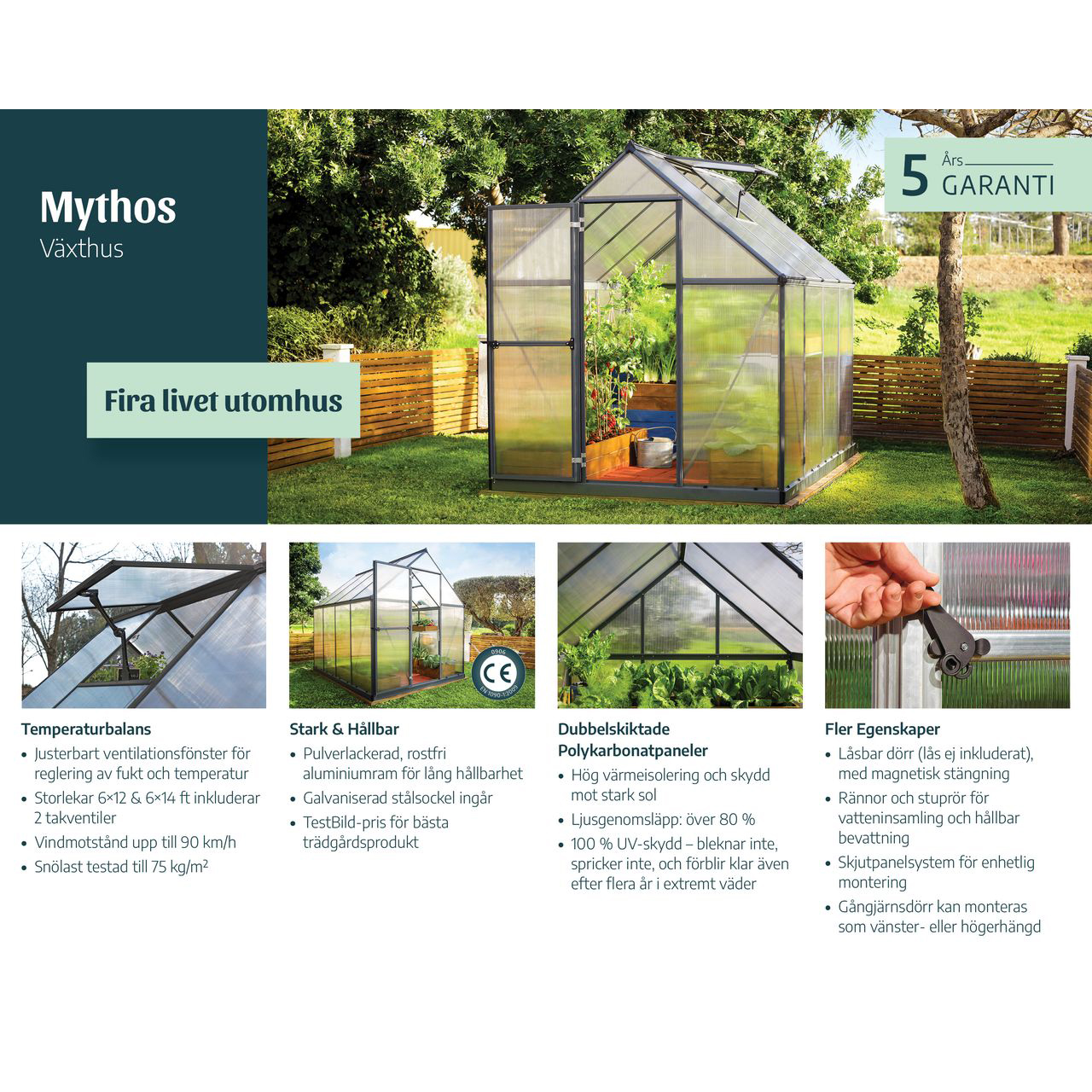 Växthus Canopia by Palram Harmony Aluminiumram med UV-Skyddad Polykarbonat & Ventilationsfönster, 2,3 m²