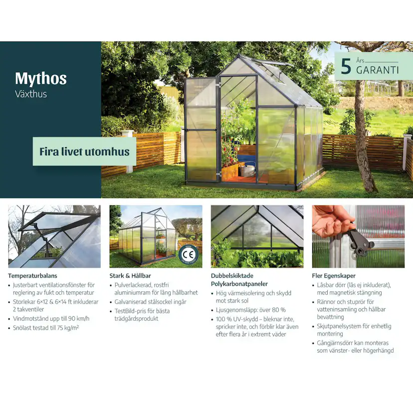 Växthus Canopia by Palram Harmony Aluminiumram med UV-Skyddad Polykarbonat & Ventilationsfönster, 2,3 m²