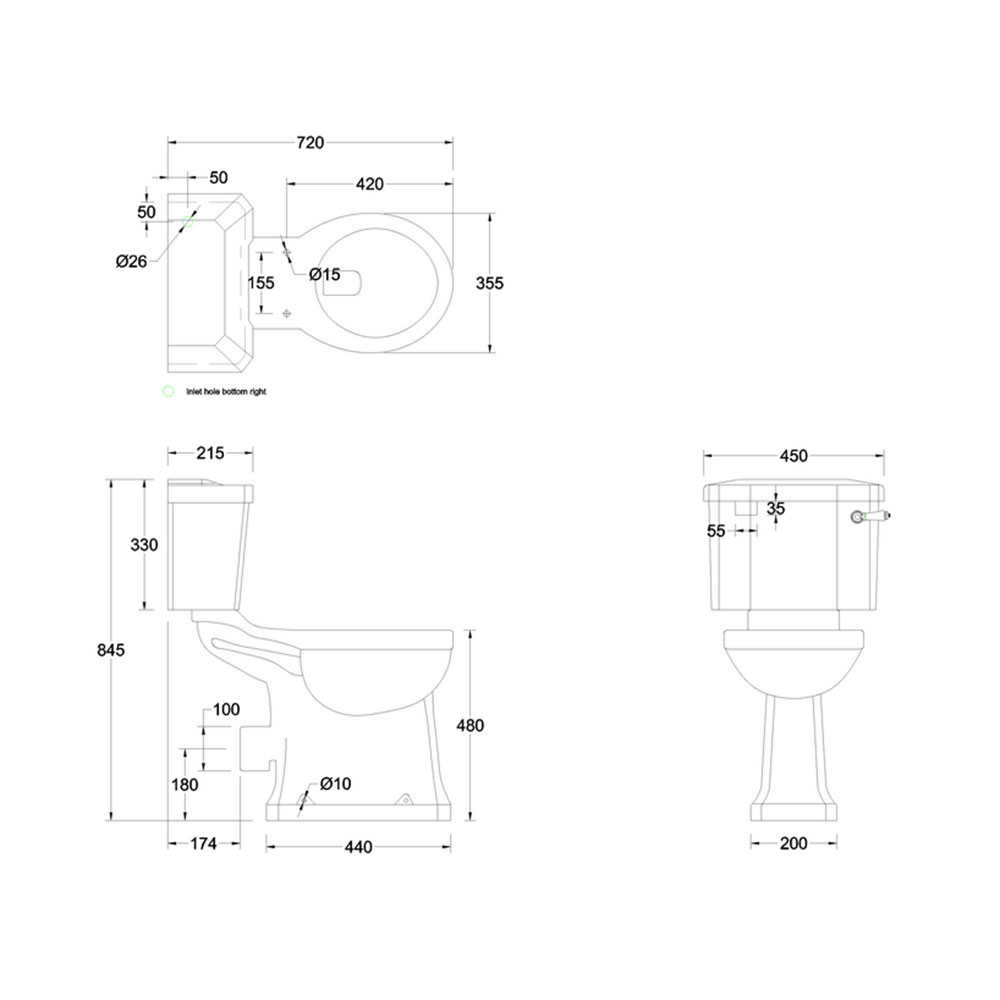 Toalettstol Burlington P12 Förhöjd 440 mm Med Mjukstängande Sits