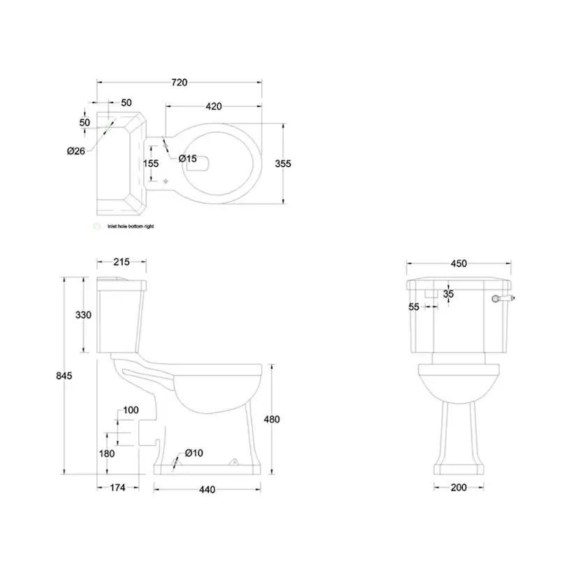Toalettstol Burlington P12 Förhöjd 440 mm Med Mjukstängande Sits