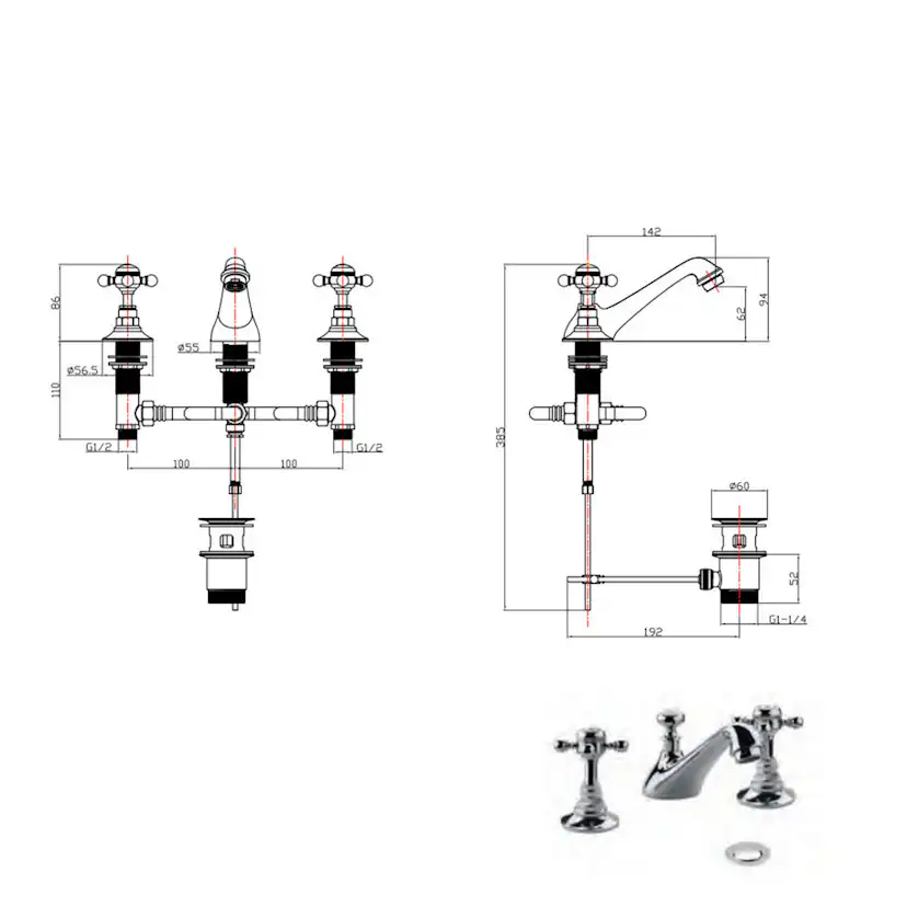 Tvättställsblandare Imperial Lichfield 3-Hål