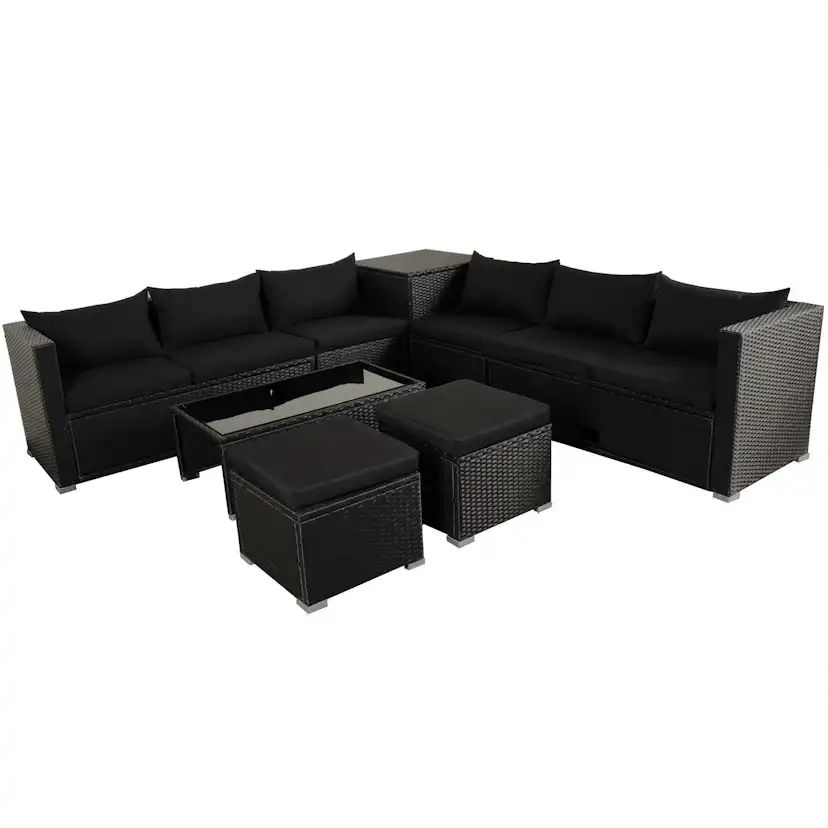 Loungegrupp Lyfco Djursvik 234 Utemöbler i Svart Konstrotting med Inbyggd Förvaring
