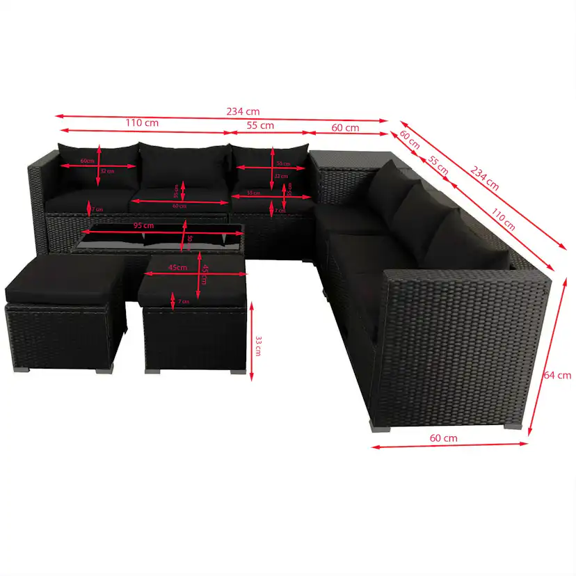 Loungegrupp Lyfco Djursvik 234 Utemöbler i Svart Konstrotting med Inbyggd Förvaring
