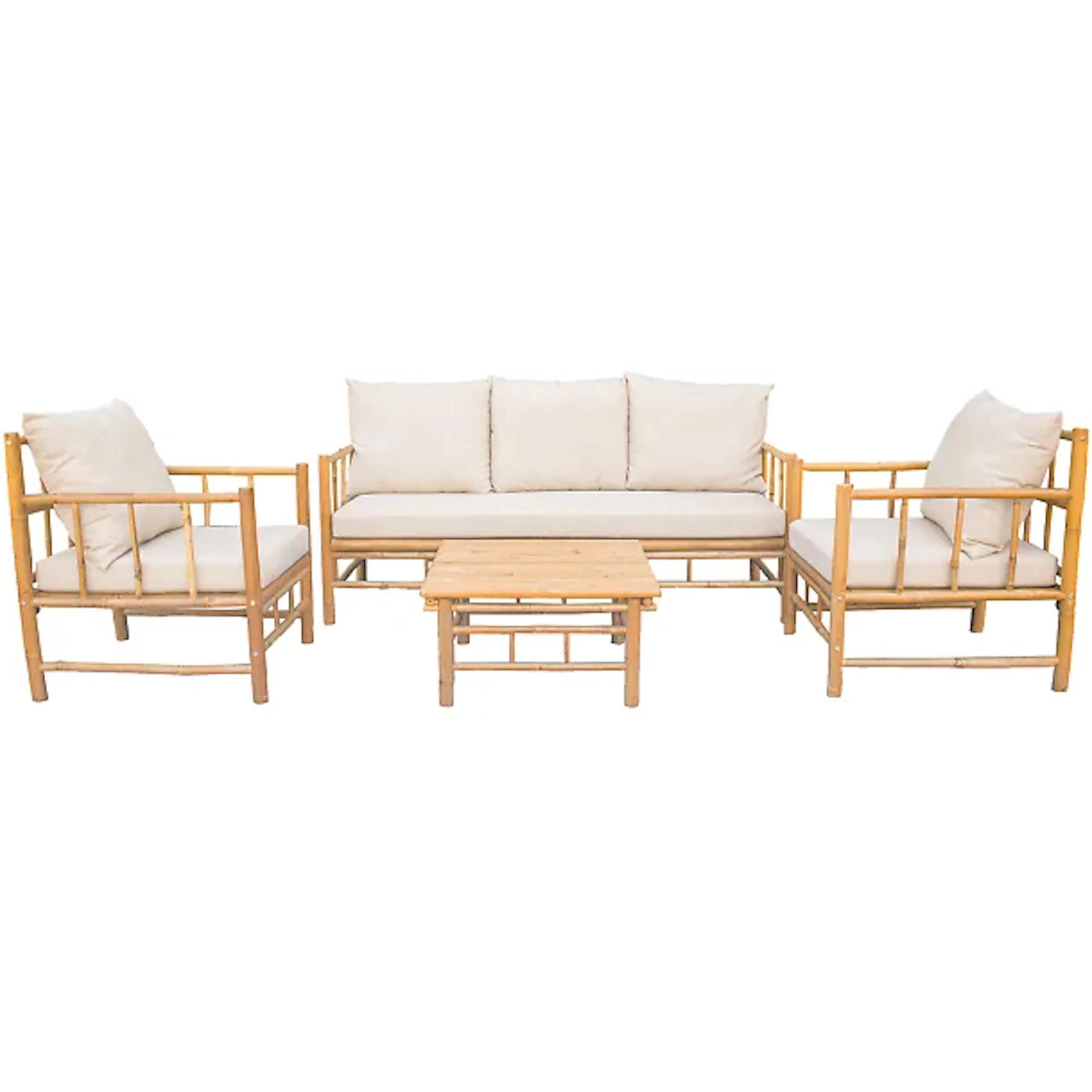 Loungegrupp Lyfco Lovön Utemöbler i Bambu med Dynor, Beige