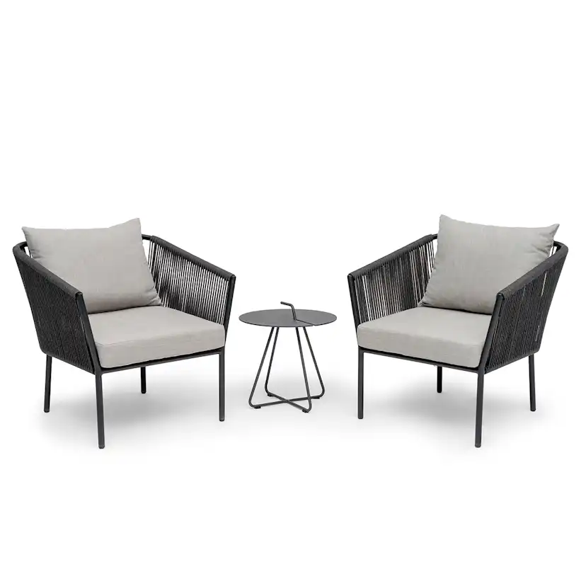 Caféset Hillerstorp Sandholma med 2 st Lersund Trädgårdsfåtöljer