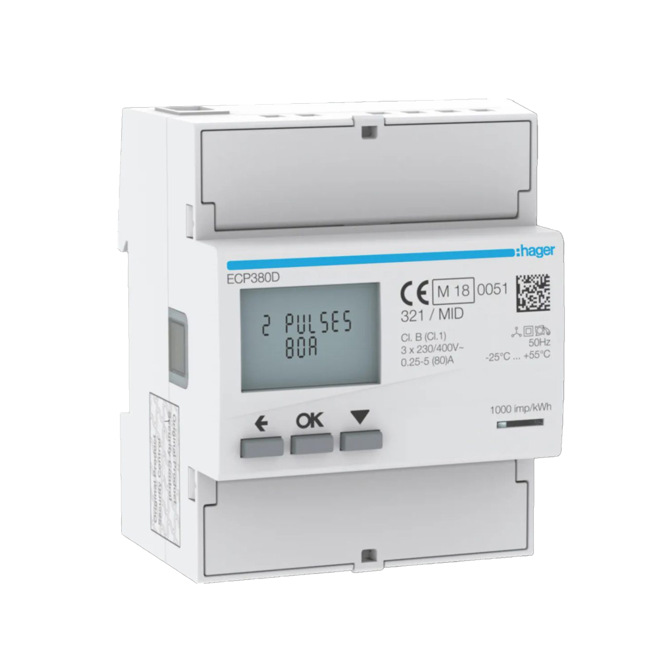 Energimätare Hager 3-fas Direktmätning upp till 80 A MID-Godkänd med Pulskommunikation