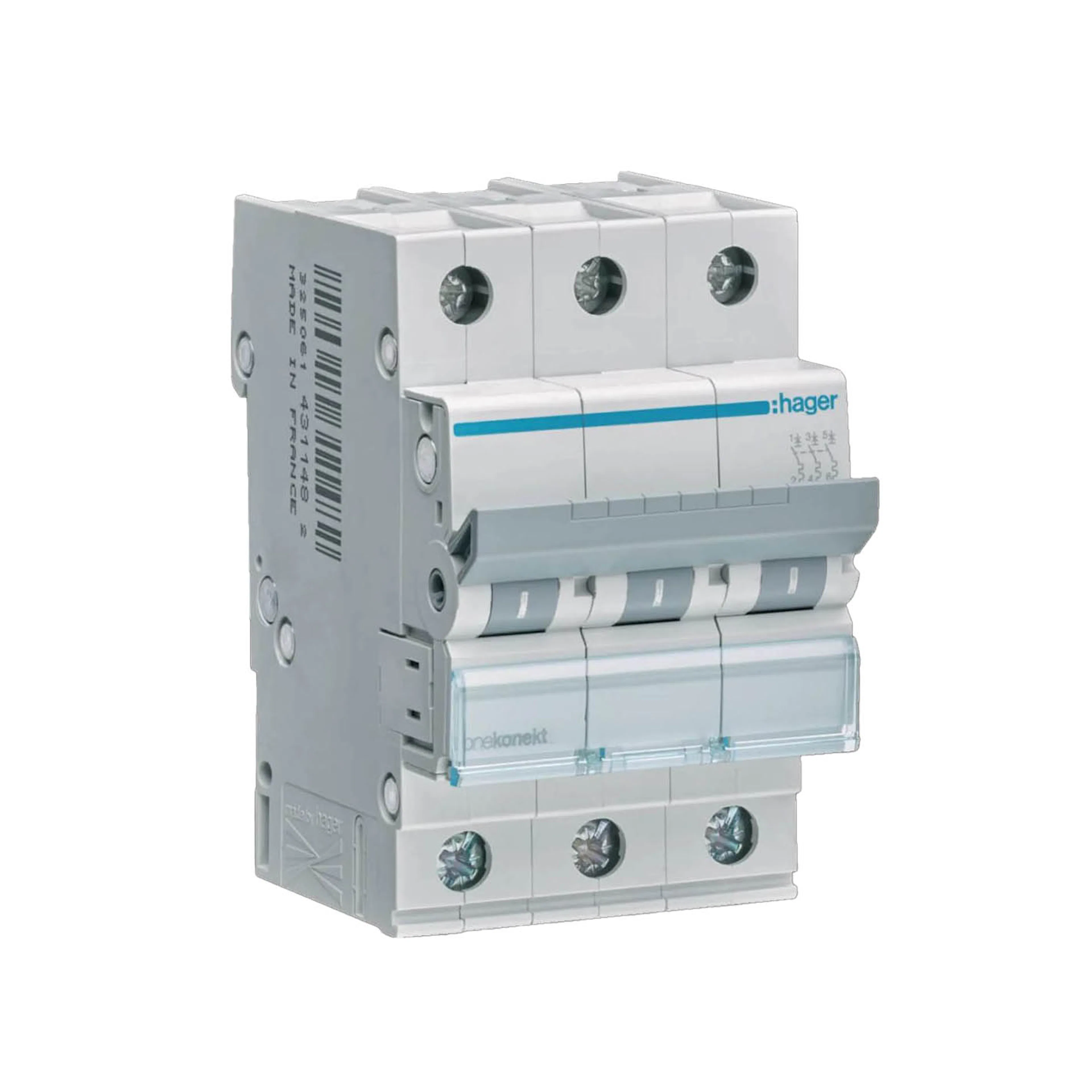 Dvärgbrytare Hager Skruvanslutning 3-polig med C-karakteristik Brytförmåga 6 kA
