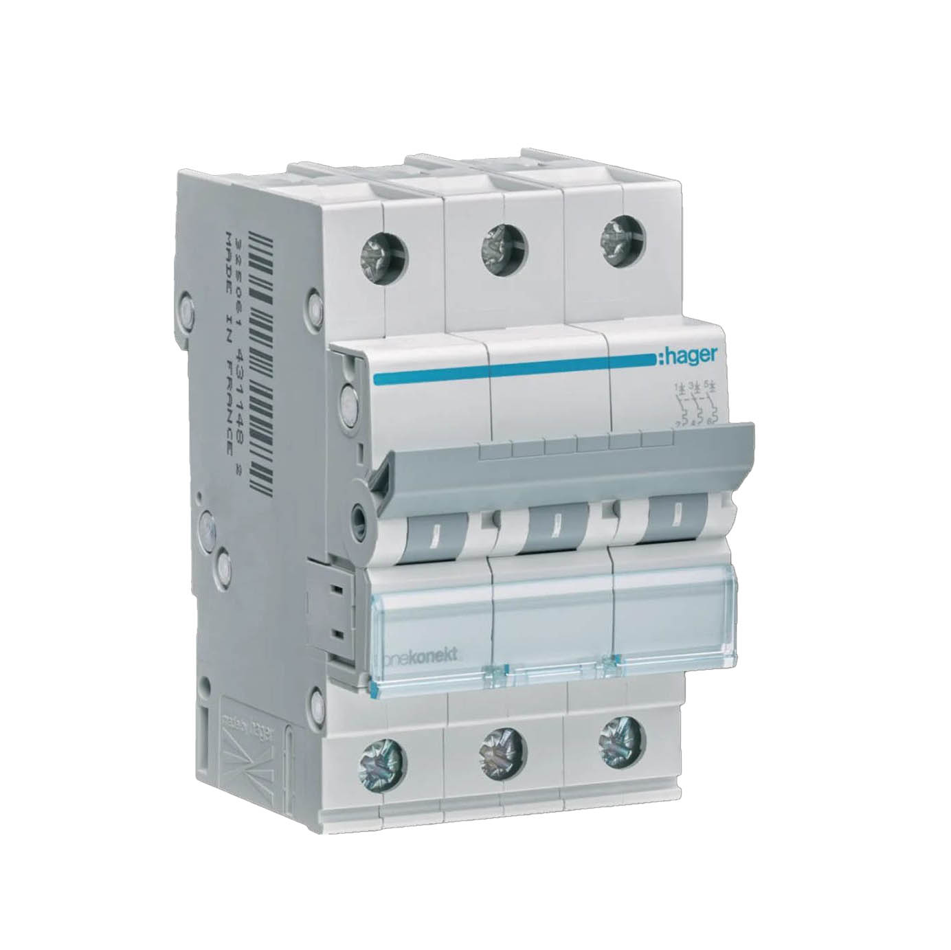 Dvärgbrytare Hager Skruvanslutning 3-polig med C-karakteristik Brytförmåga 6 kA