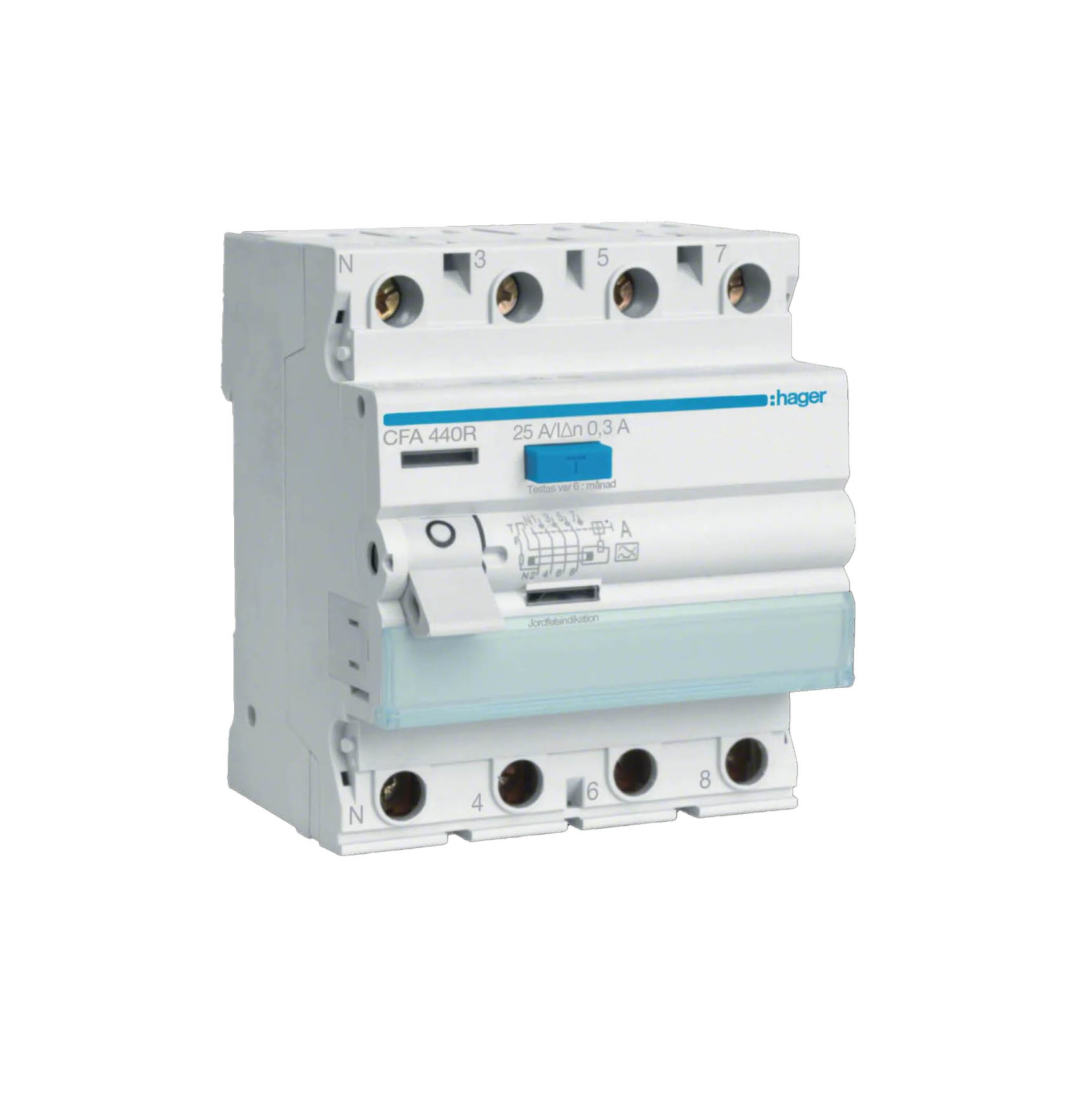 Jordfelsbrytare Hager 4-polig Typ A 6 kA 300 mA Felström
