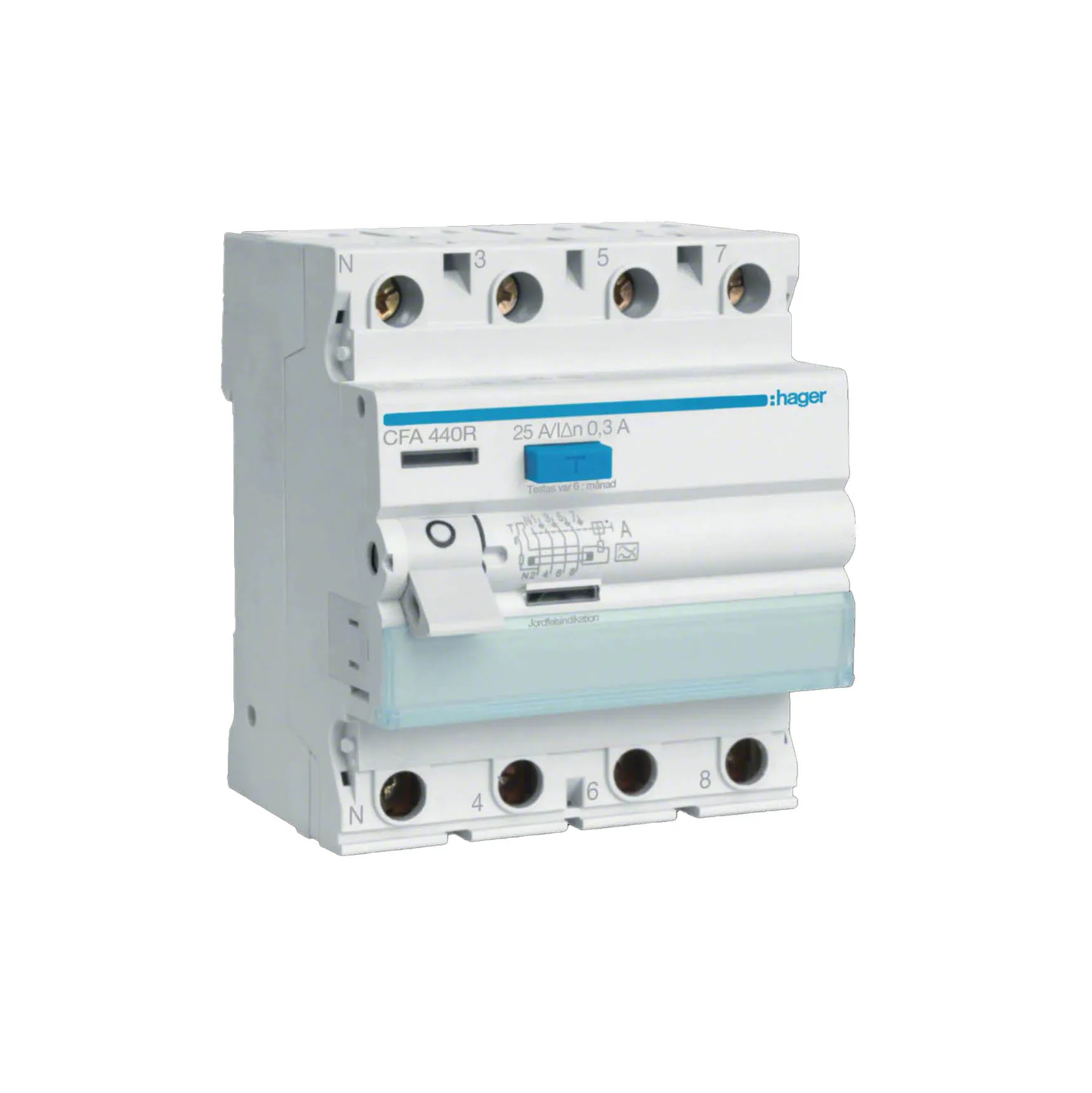 Jordfelsbrytare Hager 4-polig Typ A 6 kA 300 mA Felström