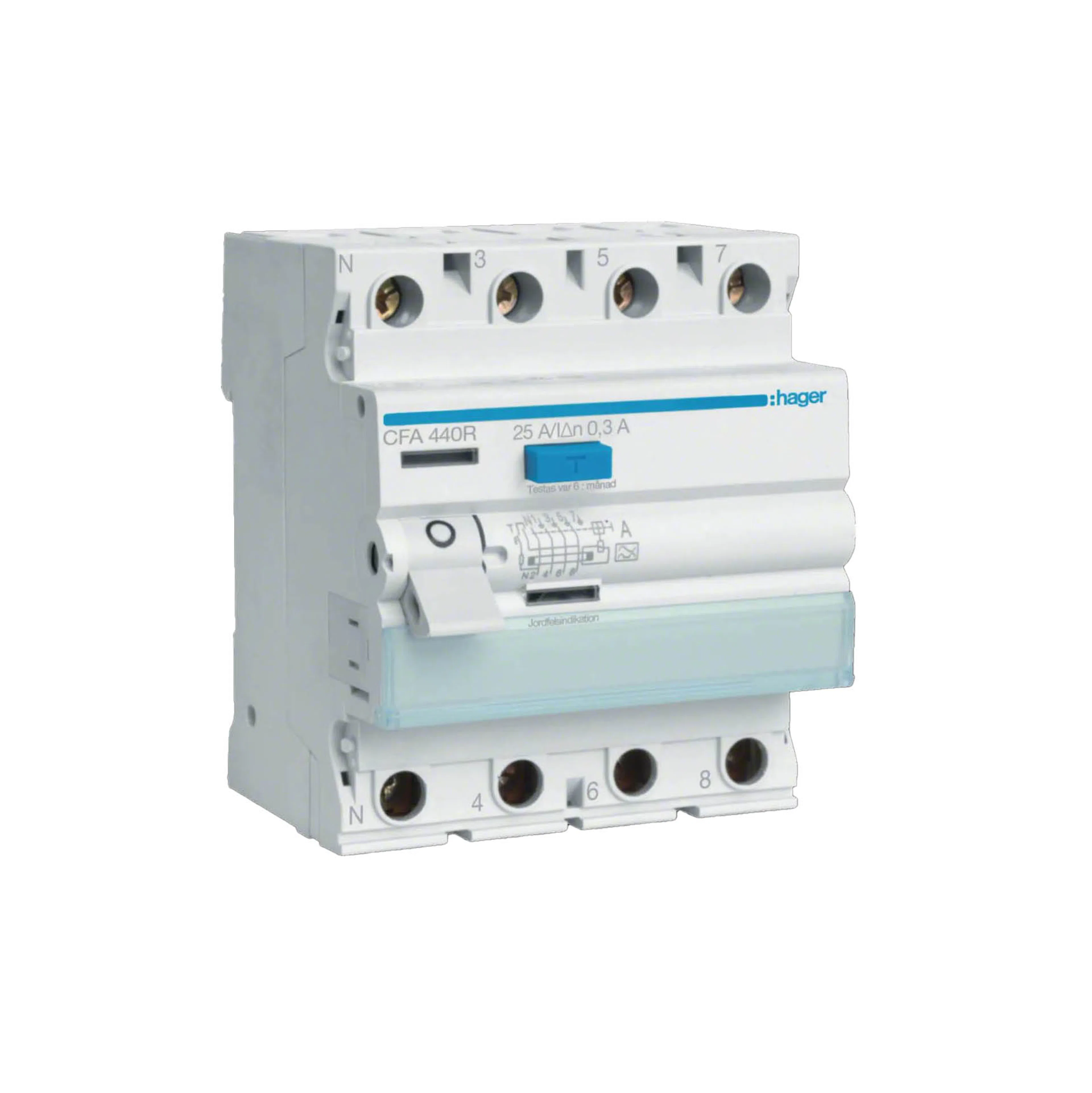 Jordfelsbrytare Hager 4-polig Typ A 6 kA 300 mA Felström