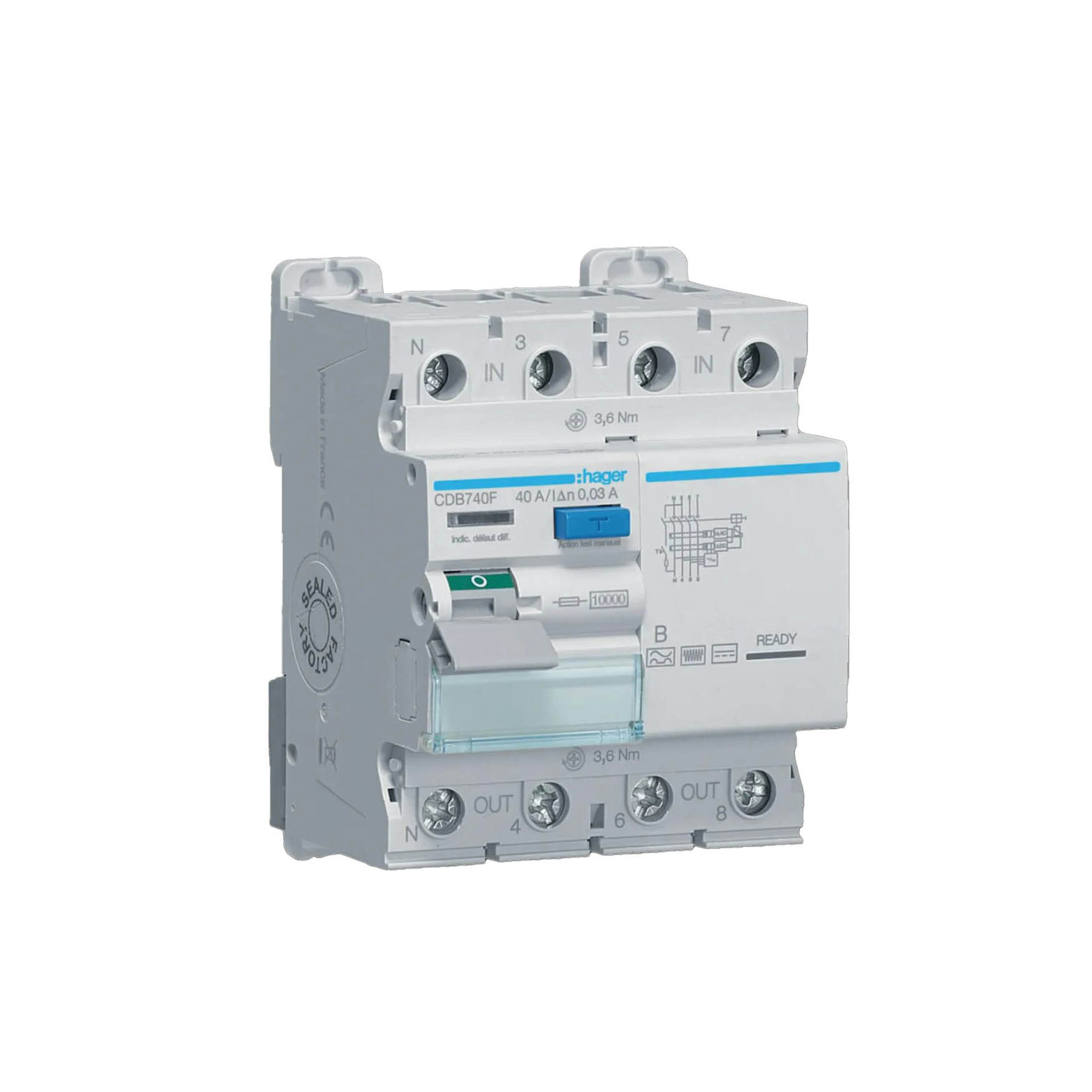 Jordfelsbrytare Hager 3-polig+N 10 kA 25 A 30 mA