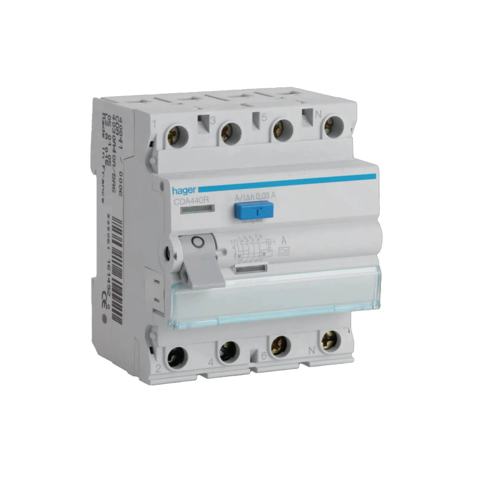 Jordfelsbrytare Hager 4-polig Typ A 6 kA 30 mA Felström