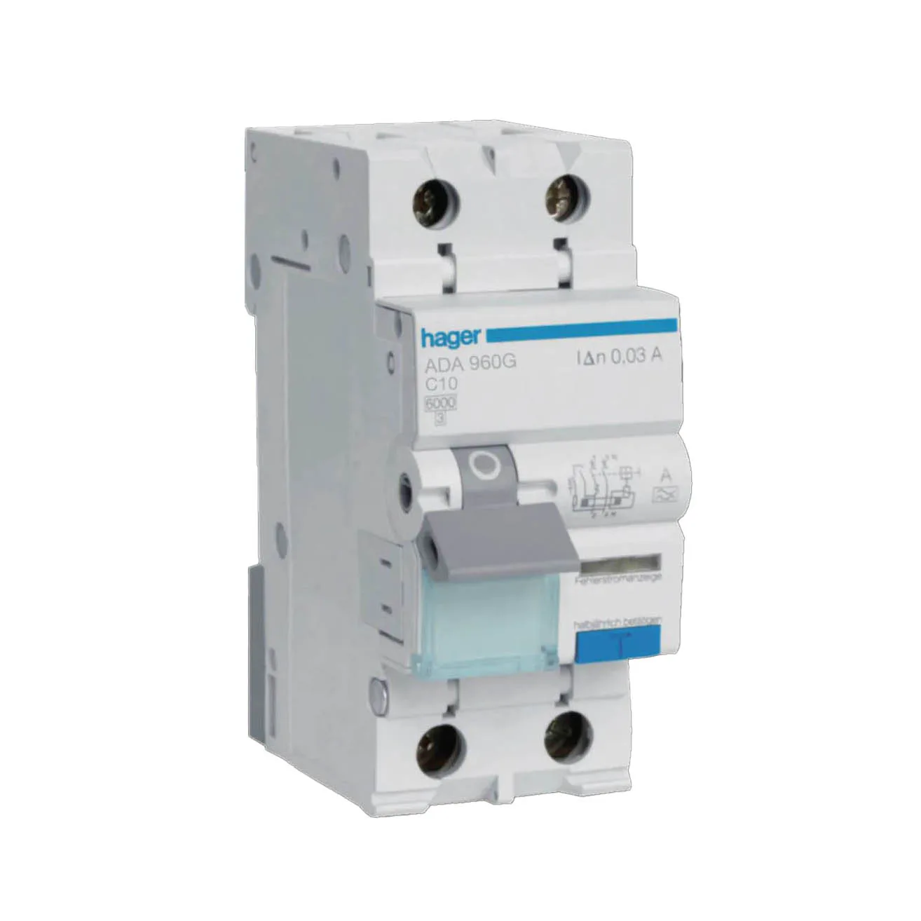 Personskyddsbrytare Hager 1-Polig + Nolla 6 kA C-Karakteristik 30 mA Typ A med Skruvanslutning