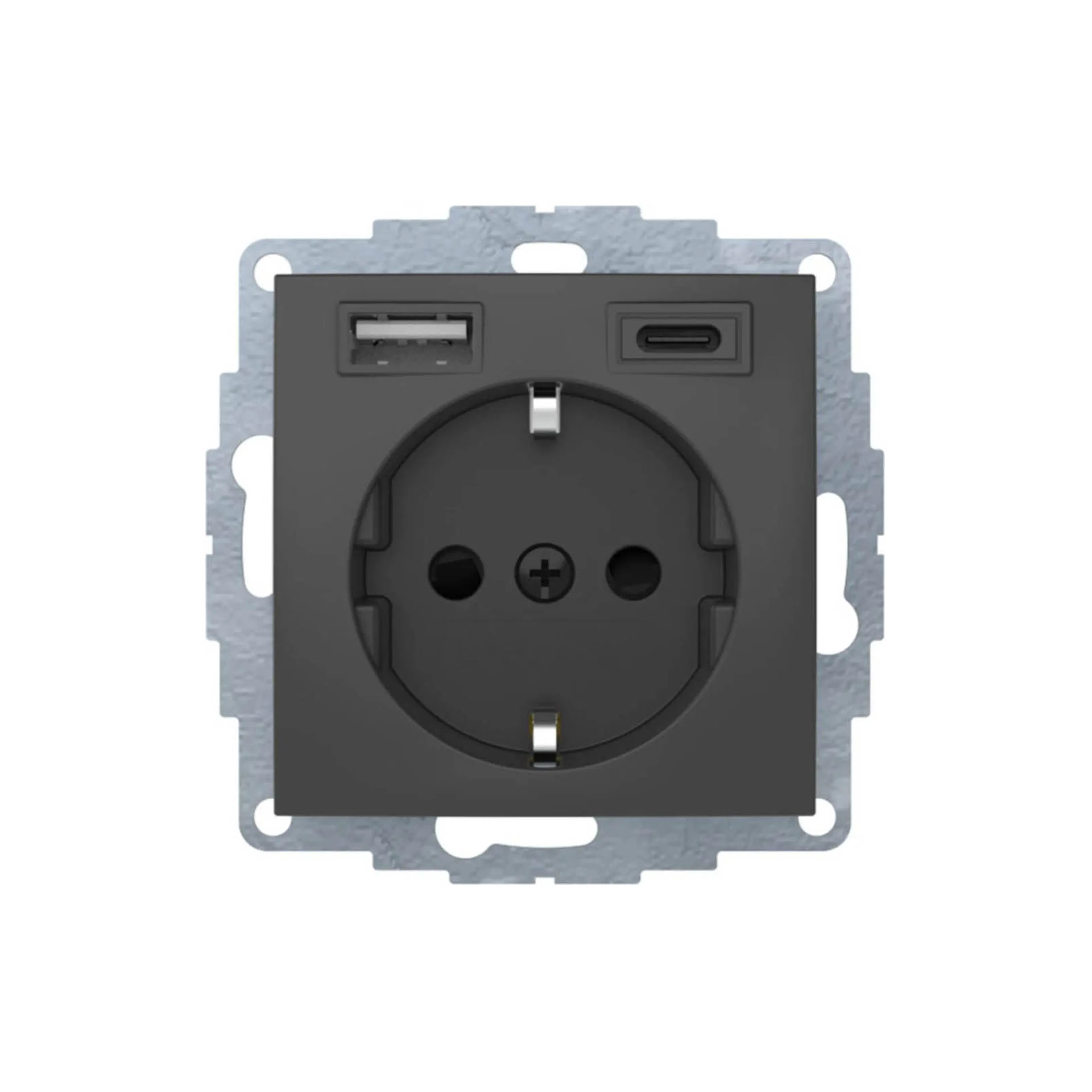 Vägguttag Hager 1-vägs med 2st USB-uttag A+C 3 A 15 W Insats med Klor Snabbanslutning S.1