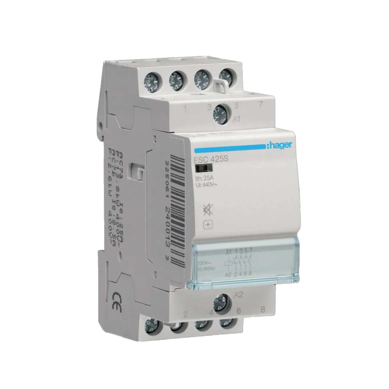 Kontaktor Hager Brumfri 2 Moduler 25 A AC-7a Spole 230 V AC