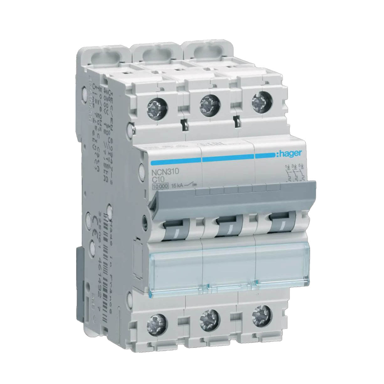 Dvärgbrytare Hager 3-polig med C-karakteristik Brytförmåga 10 kA