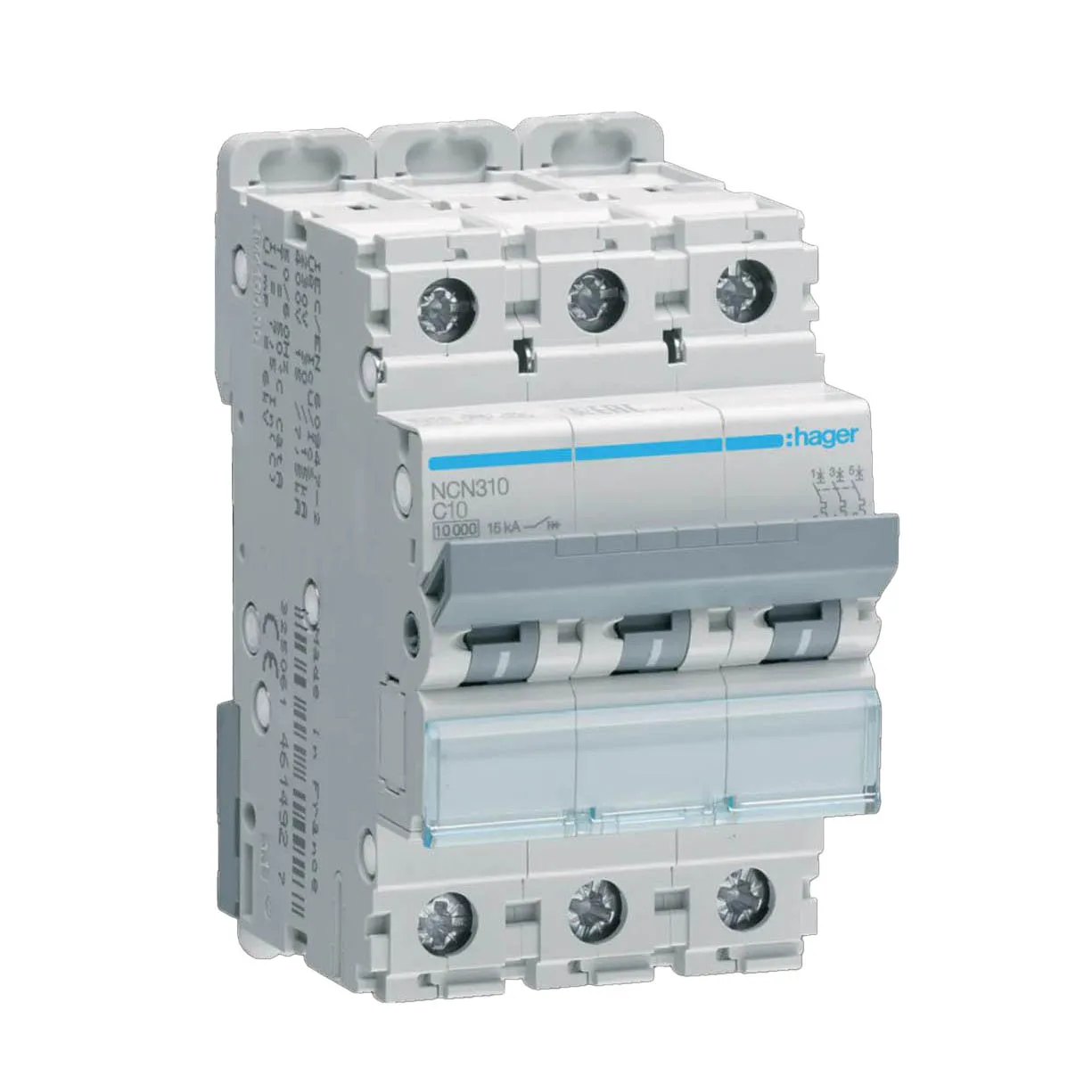 Dvärgbrytare Hager 3-polig med C-karakteristik Brytförmåga 10 kA