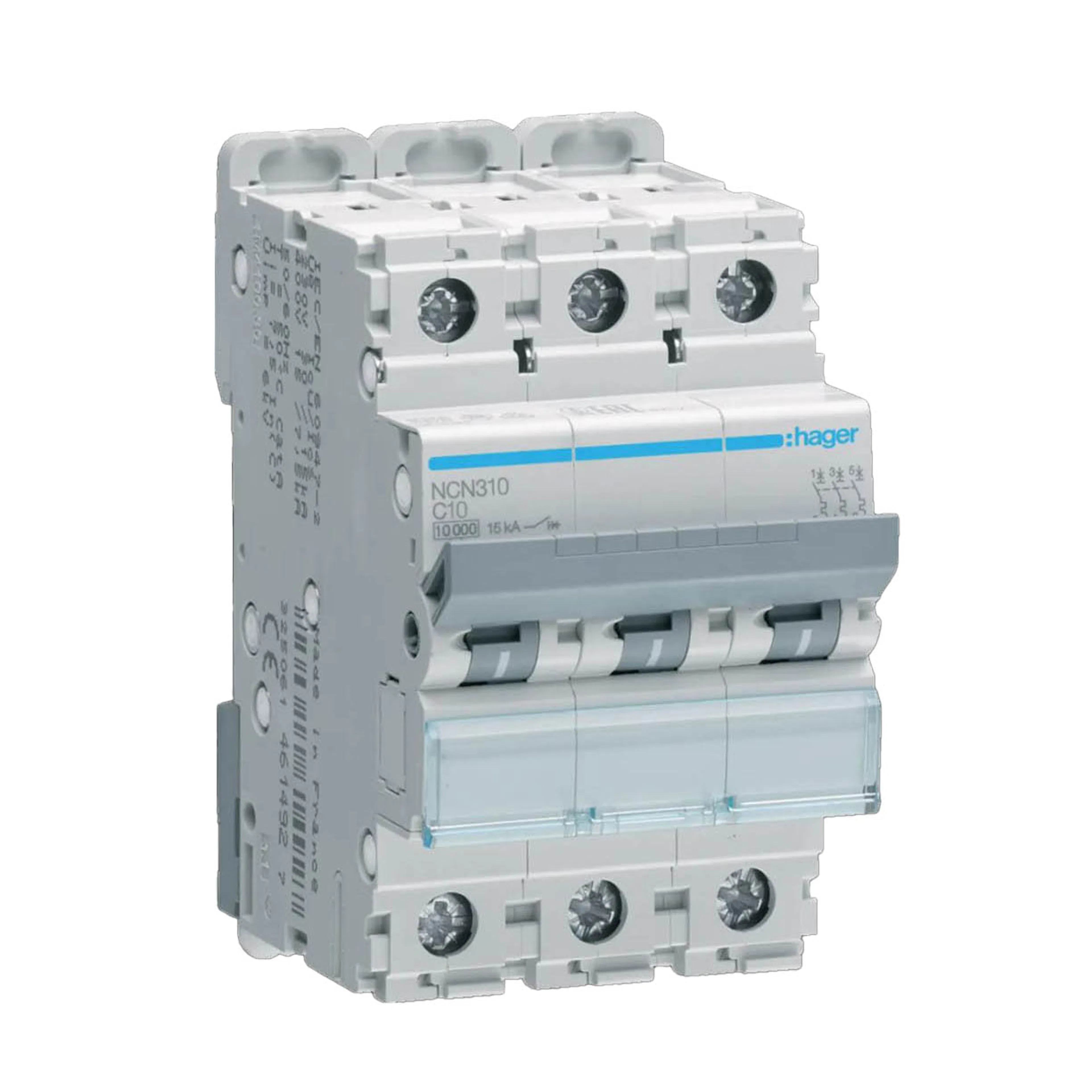 Dvärgbrytare Hager 3-polig med C-karakteristik Brytförmåga 10 kA