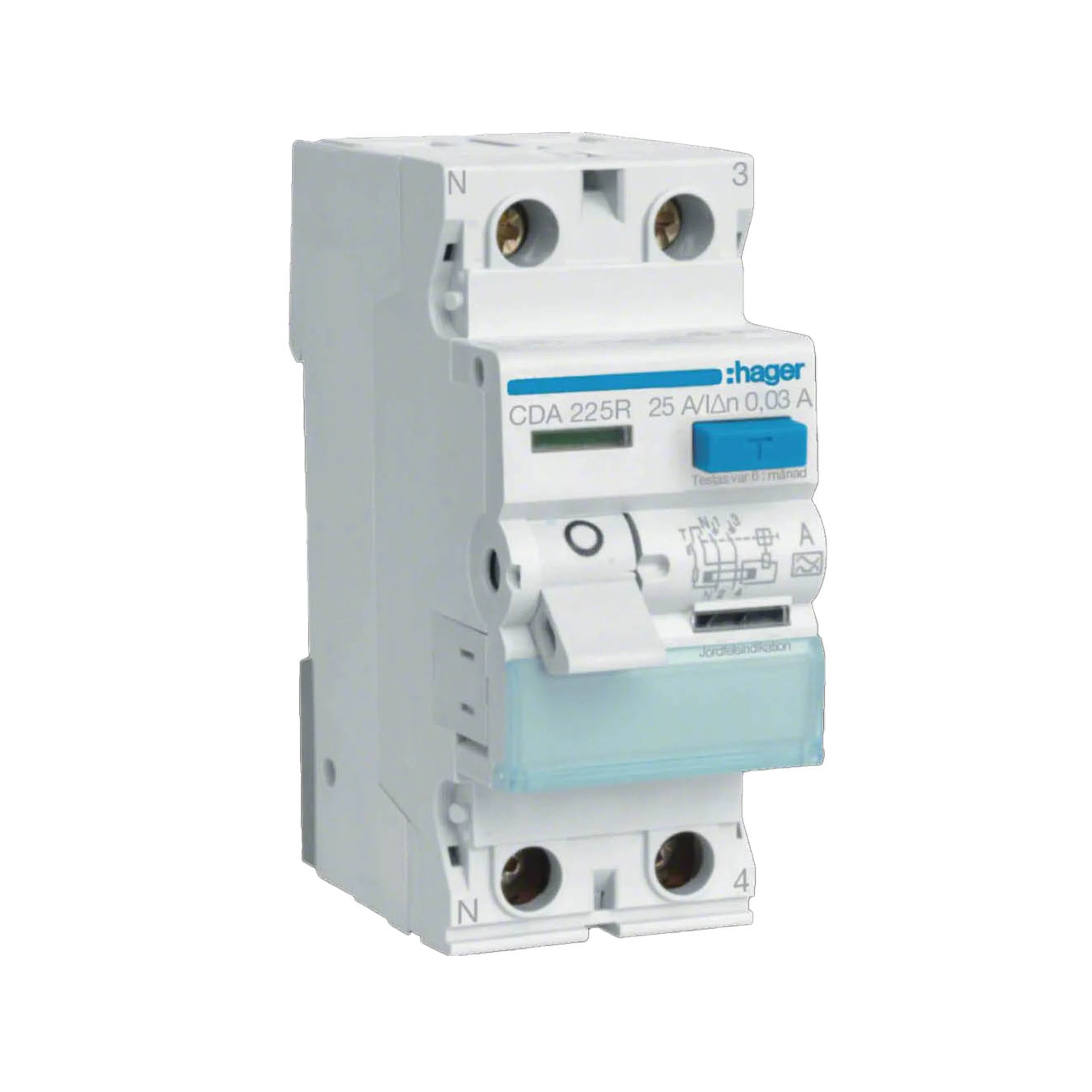Jordfelsbrytare Hager 2-polig Typ A 6 kA 30 mA Felström