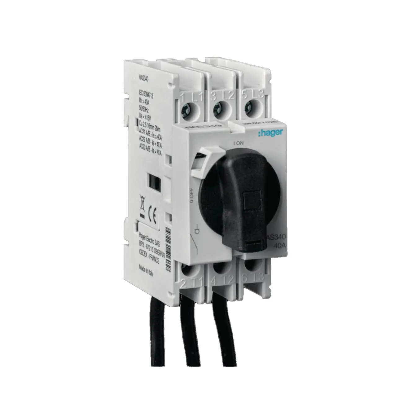Huvudbrytare Hager 3-polig 2 Modulers Bredd