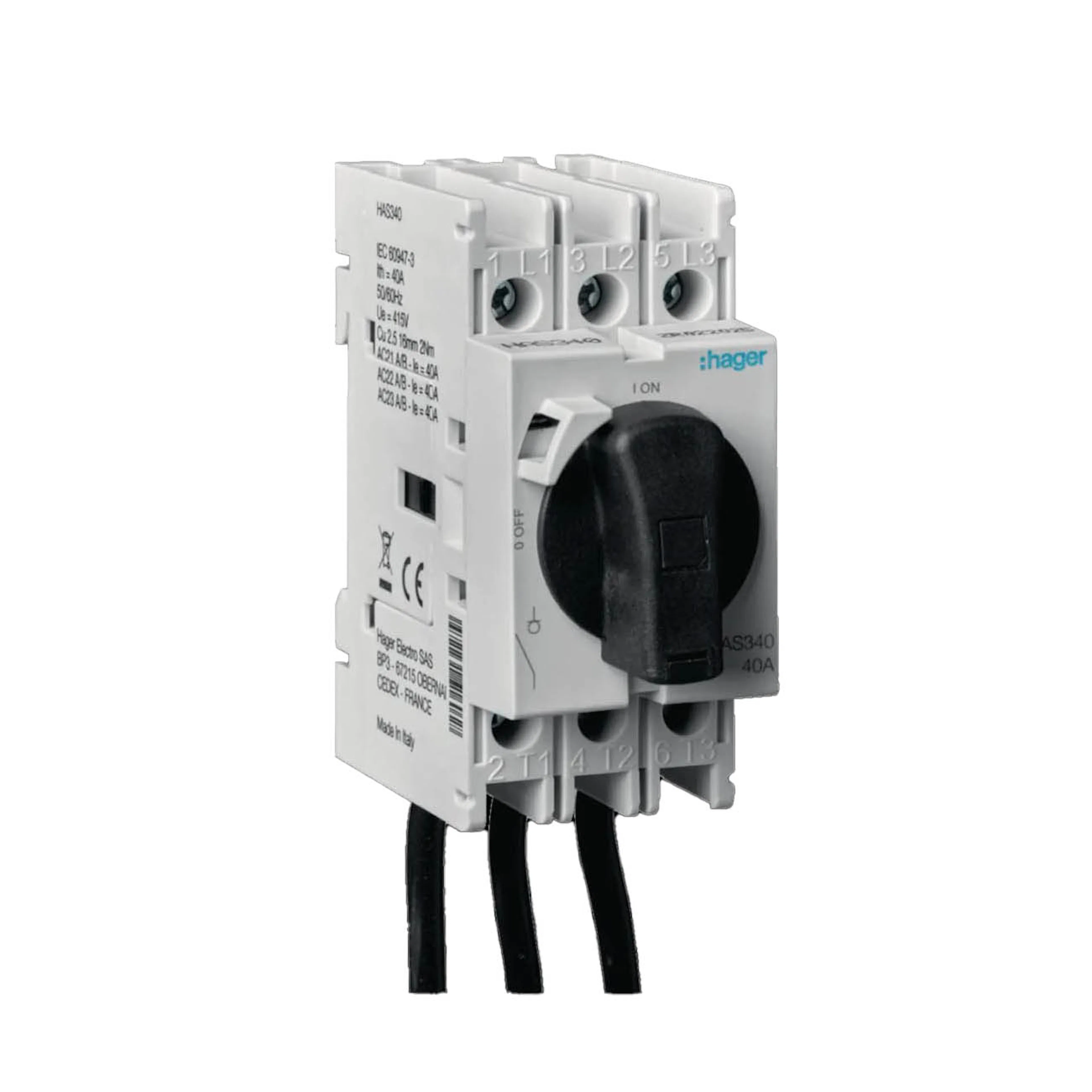 Huvudbrytare Hager 3-polig 2 Modulers Bredd