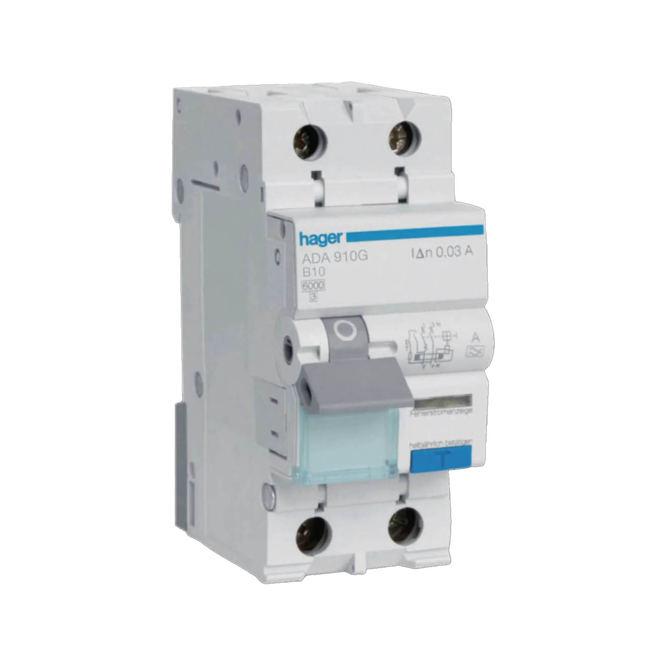 Personskyddsbrytare Hager 1-Polig + Nolla 6 kA B-Karateristik 10 A 30 mA Typ A med Skruvanslutning