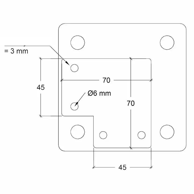 Hörnstolpe PLUS Stål Med Fot För Räcke inkl. Bultar/Mutter Svart