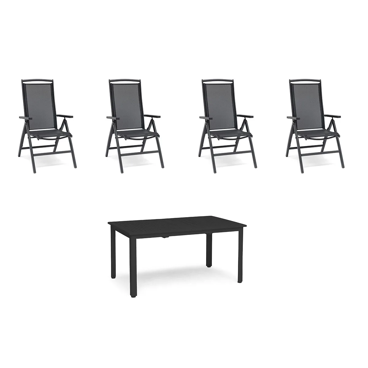 Matgrupp Utomhus Hillerstorp Nydala 4st Positionsfåtöljer med Förläningsbart Trädgårdsbord 90x150-200 cm