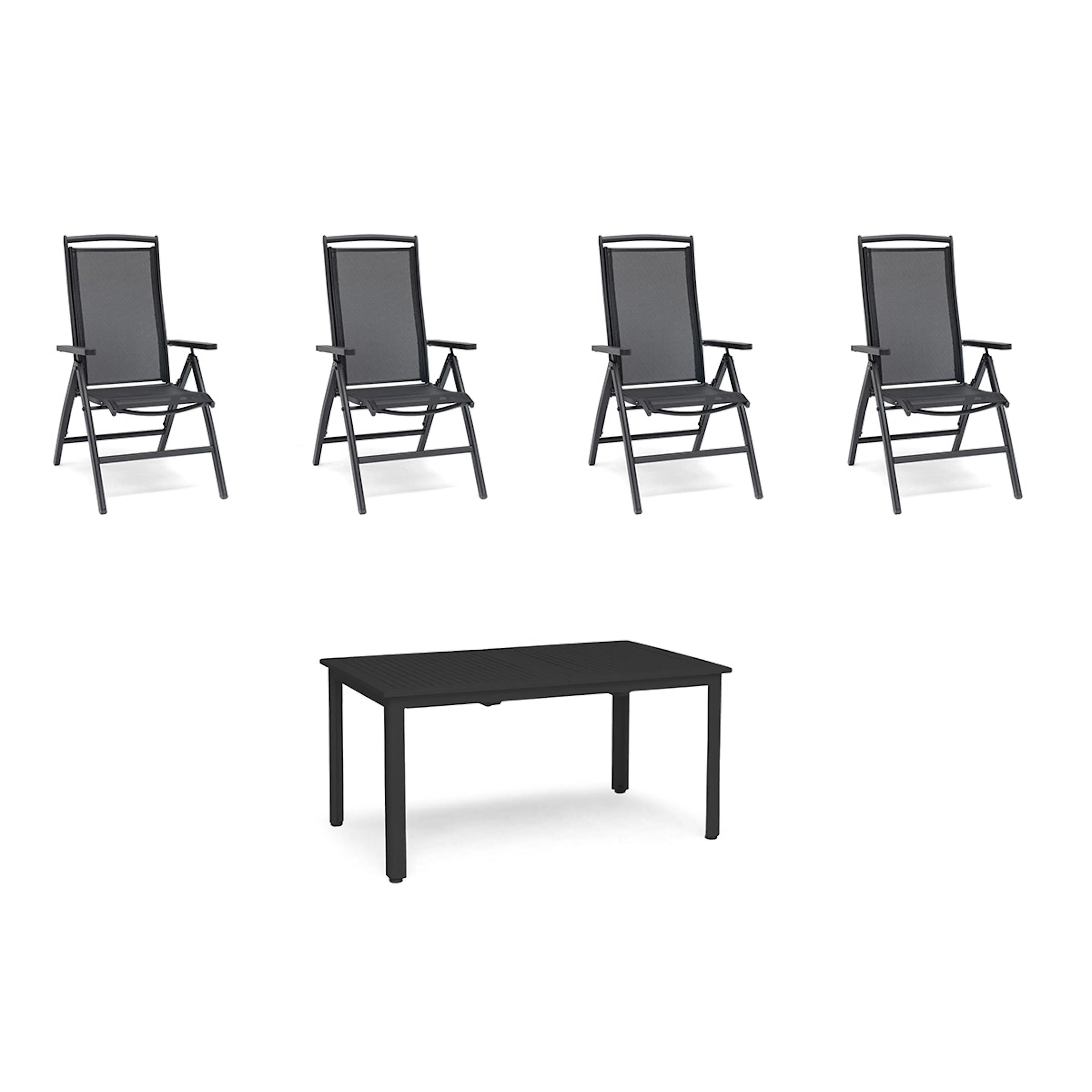 Matgrupp Utomhus Hillerstorp Nydala 4st Positionsfåtöljer med Förläningsbart Trädgårdsbord 90x150-200 cm