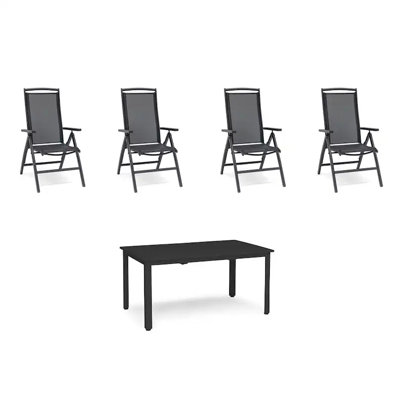Matgrupp Utomhus Hillerstorp Nydala 4st Positionsfåtöljer med Förläningsbart Trädgårdsbord 90x150-200 cm