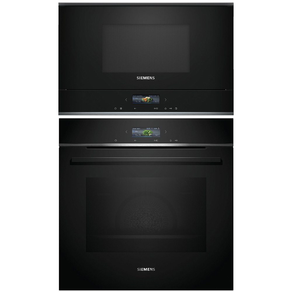 Ugn och Mikro Siemens iQ700 HB772A1B1 + BF722R1B1 Med Pyrolys Rengöring För Inbyggnad