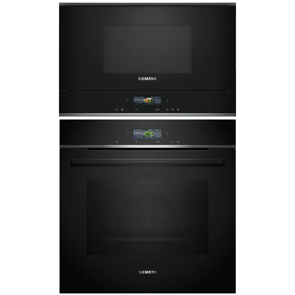 Ugn och Mikro Siemens iQ700 HB772A1B1 + BF722R1B1 Med Pyrolys Rengöring För Inbyggnad