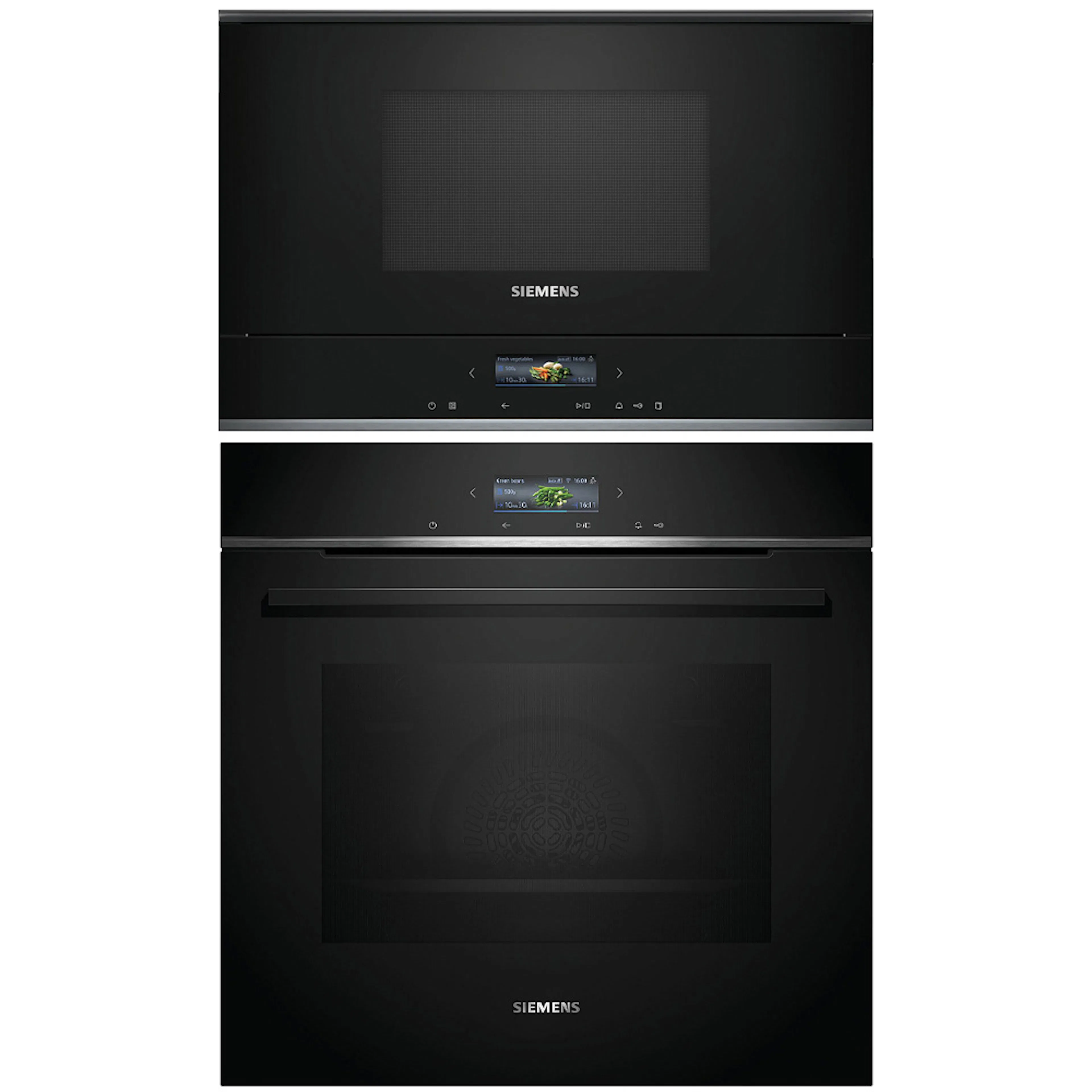 Ugn och Mikro Siemens iQ700 HB772A1B1 + BF722R1B1 Med Pyrolys Rengöring För Inbyggnad