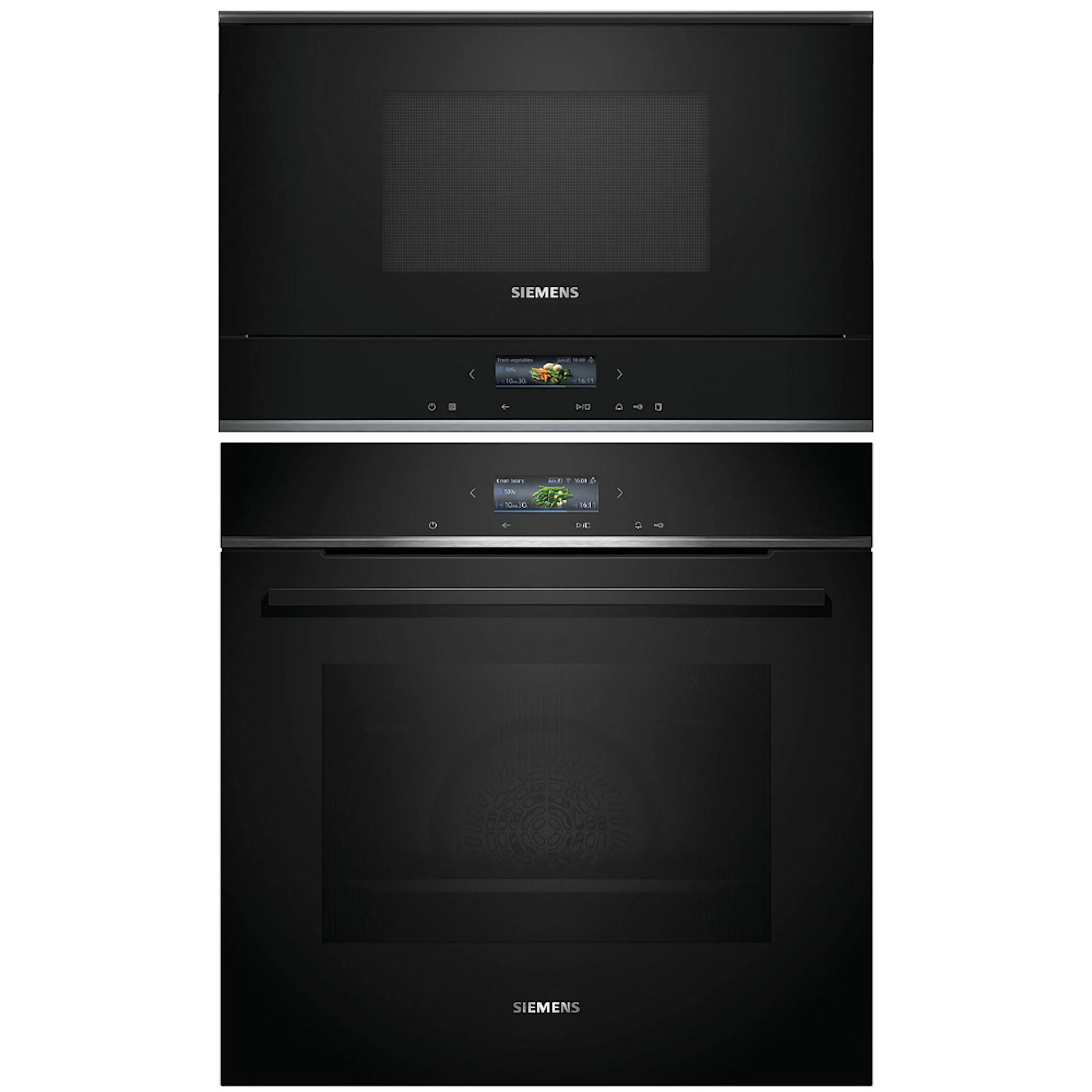 Ugn och Mikro Siemens iQ700 HB772A1B1 + BF722L1B1 Med Pyrolys och TouchControl Svart