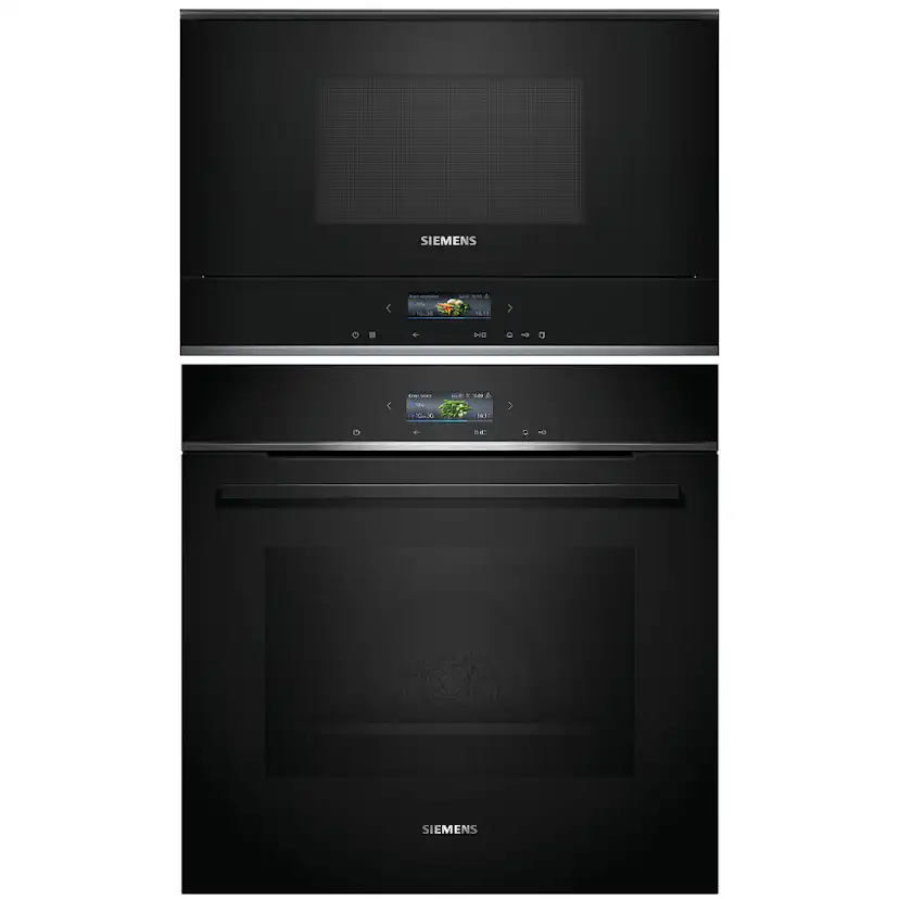 Ugn och Mikro Siemens iQ700 HB772A1B1 + BF722L1B1 Med Pyrolys och TouchControl Svart