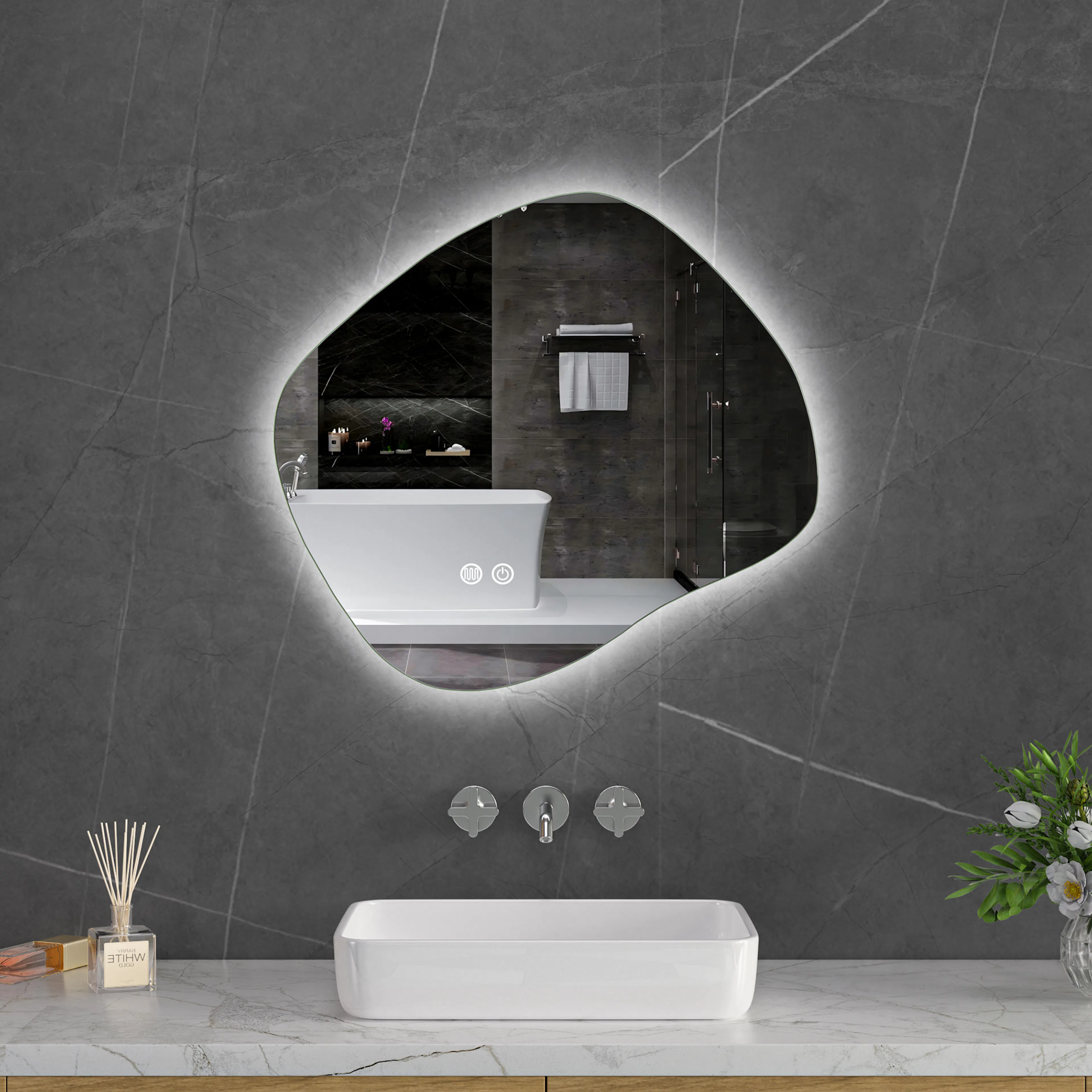 Badrumsspegel Lyfco med LED-Belysning 60x55 cm