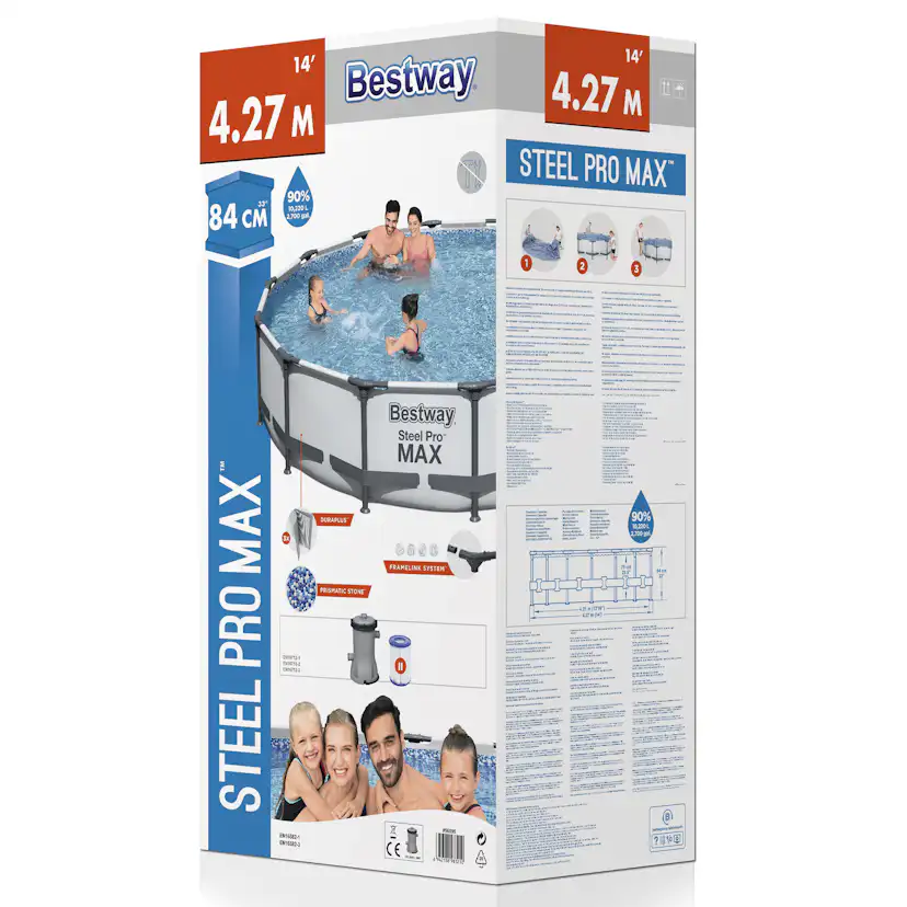 Poolpaket Bestway Steel Pro Max Ø4,3m Stålramspool Ovanmark med Filterpump