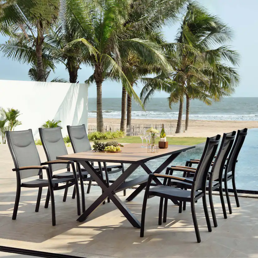 Matgrupp Utomhus LifestyleGarden Panama 200 cm 6 stapelbara karmstolar