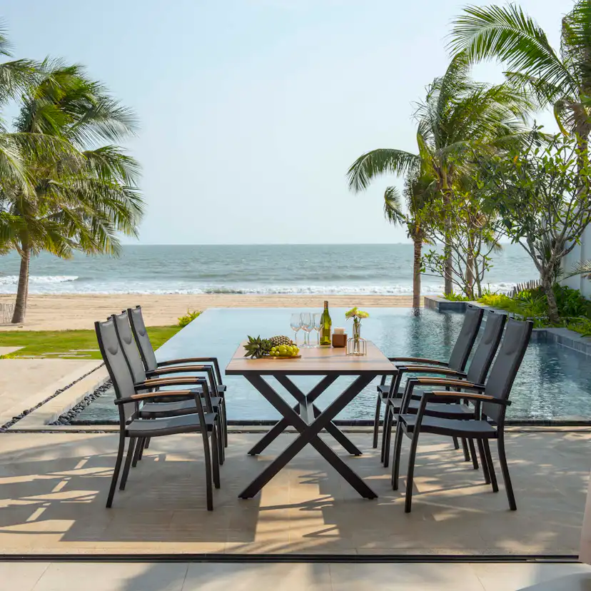 Matgrupp Utomhus LifestyleGarden Panama 200 cm 6 stapelbara karmstolar